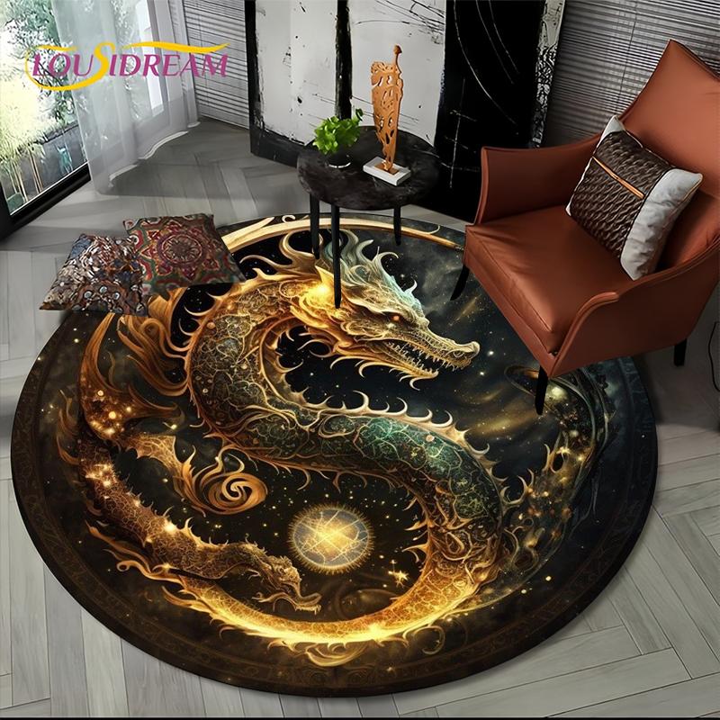 Fashion Dragon Round Carpets Living Room Bedroom Area Rug Room Bedside Chair Floor Mat Decorat Alfombra Birthday gift Poster Mat