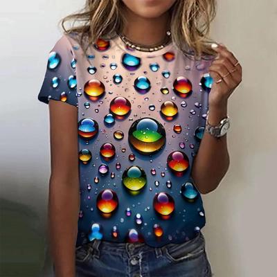 Yaz Su Damlaları 3D Baskı Tişörtler Kadın Moda Günlük Kısa Kollu Tişört Y2k Harajuku Bol Kesim Tişörtler Üstler Kadın Giyim