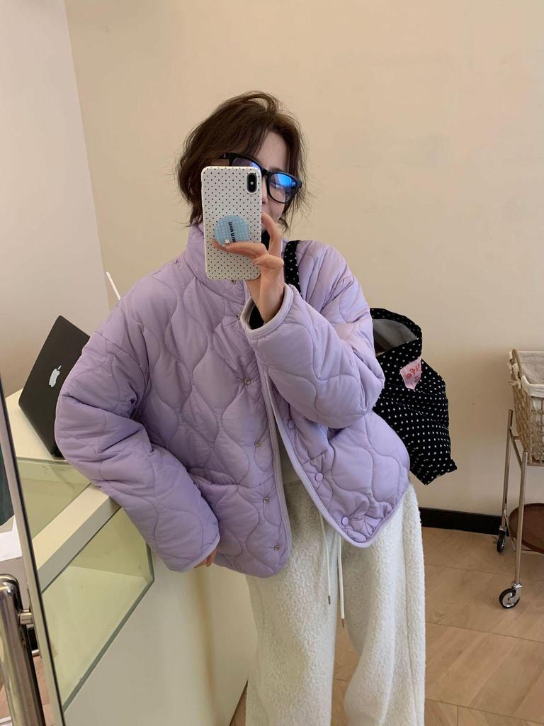 Damen Wendbare Lammwolljacke - Koreanischer Colorblock, Warm, Stehkragen, Winter, Lockere Passform