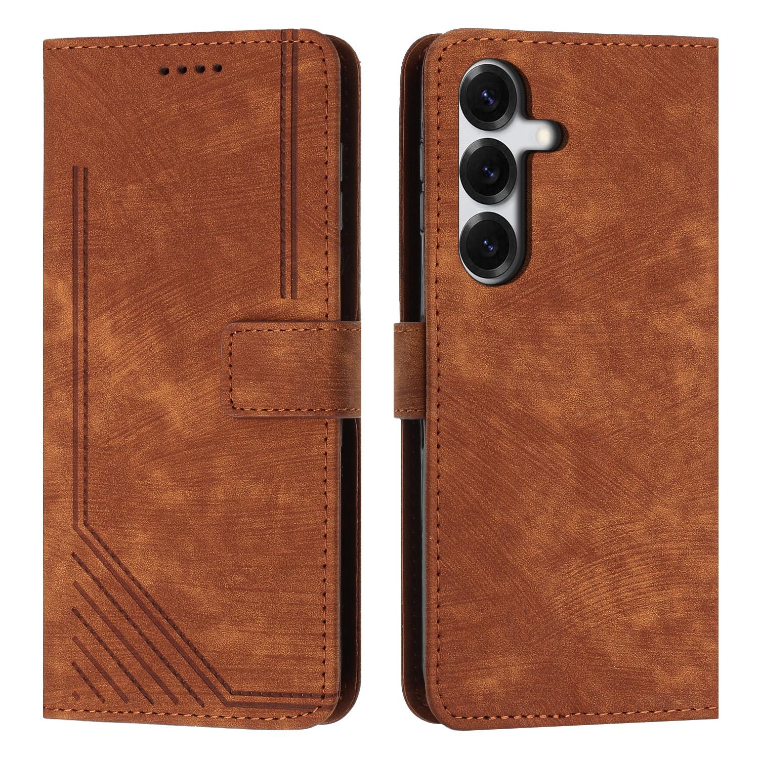 For Samsung Galaxy S26+ Stand Case Imprinted Lines Leather Phone Cover