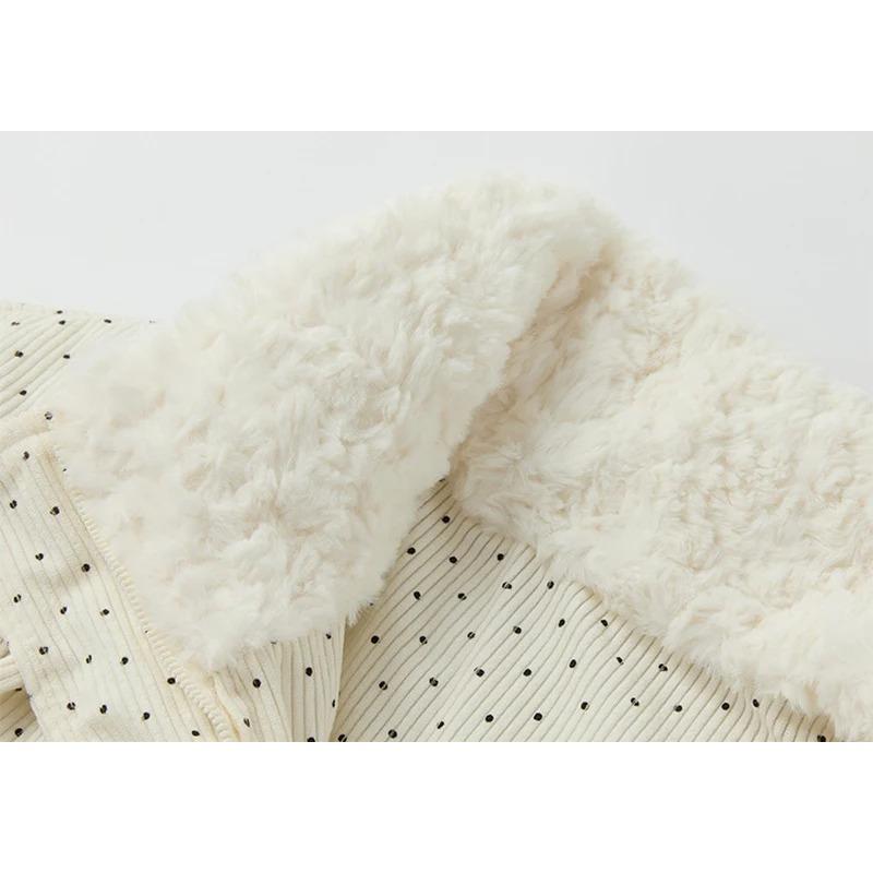 Giacca trapuntata da donna Kawaii a pois Parka corto in velluto a coste Patchwork con bottoni coreani Colletto alto Y2K Giacca calda Puffer