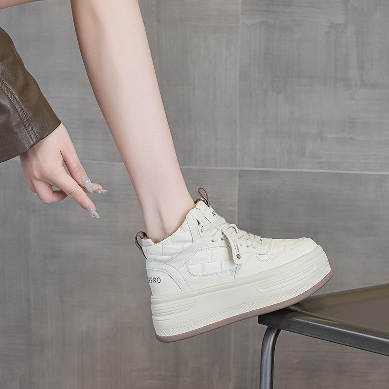 Heightened Thick-soled Fashionable Versatile Autumn and Winter New Single Shoes Rabbit Hair Trend Cotton Warm Women's Shoes Student High-top Shoes