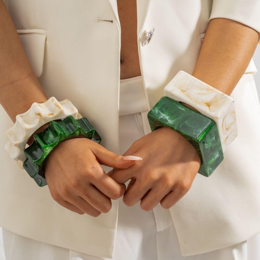Wave Wide Resin Bracelet Bangles Square Retro Hand Ring Unique Chunky Bracelets  Girls