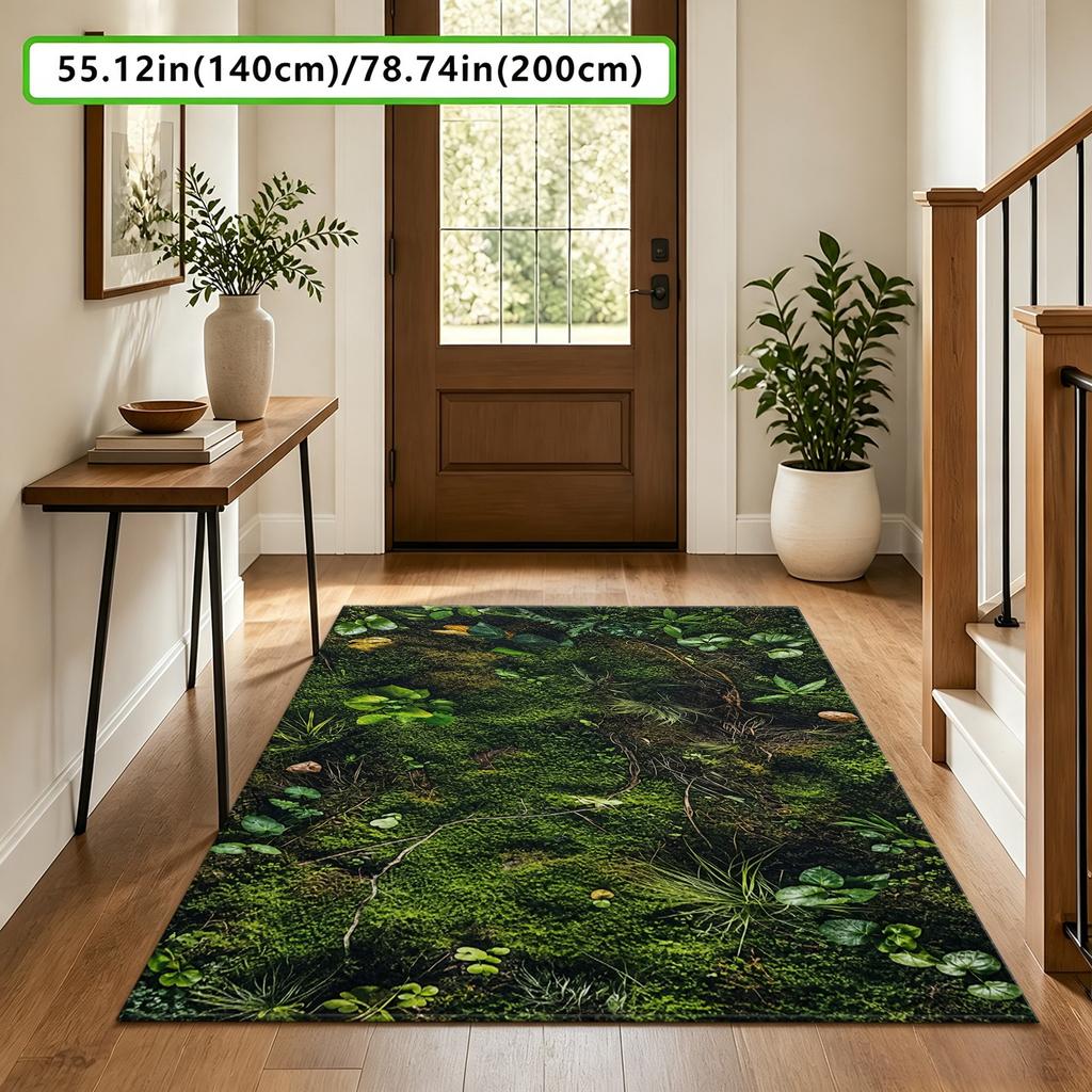 1pc 2D Flat Moss Greenery Printed Area Rug, Hand Washable Non-Slip Decor Mat for Living Room, Bedroom, Entryway & Spa