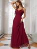 Ever-Pretty Damen-Kleider für Hochzeitsgäste, V-Ausschnitt, ärmellos, vorne, gerüscht, Maxi-A-Linie