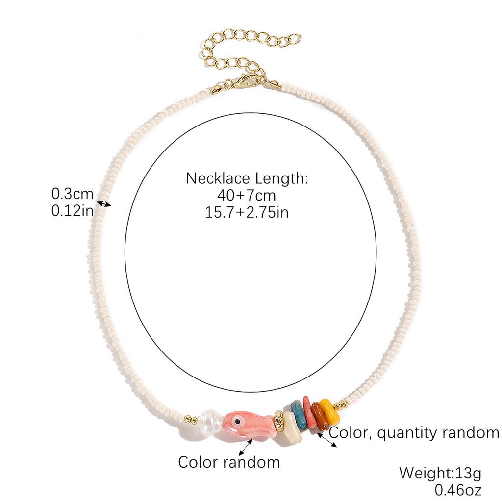 Niche Design Sense Necklace Bohemian Ceramic Small Fish Beaded Collarbone Chain Female