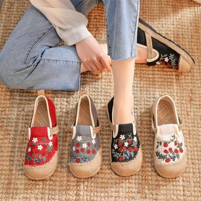 Buty damskie Modne Stare Pekin Damskie Buty z Tkaniny Płytkie Niskie Mokasyny Haft Duża Głowa Haftowane Buty