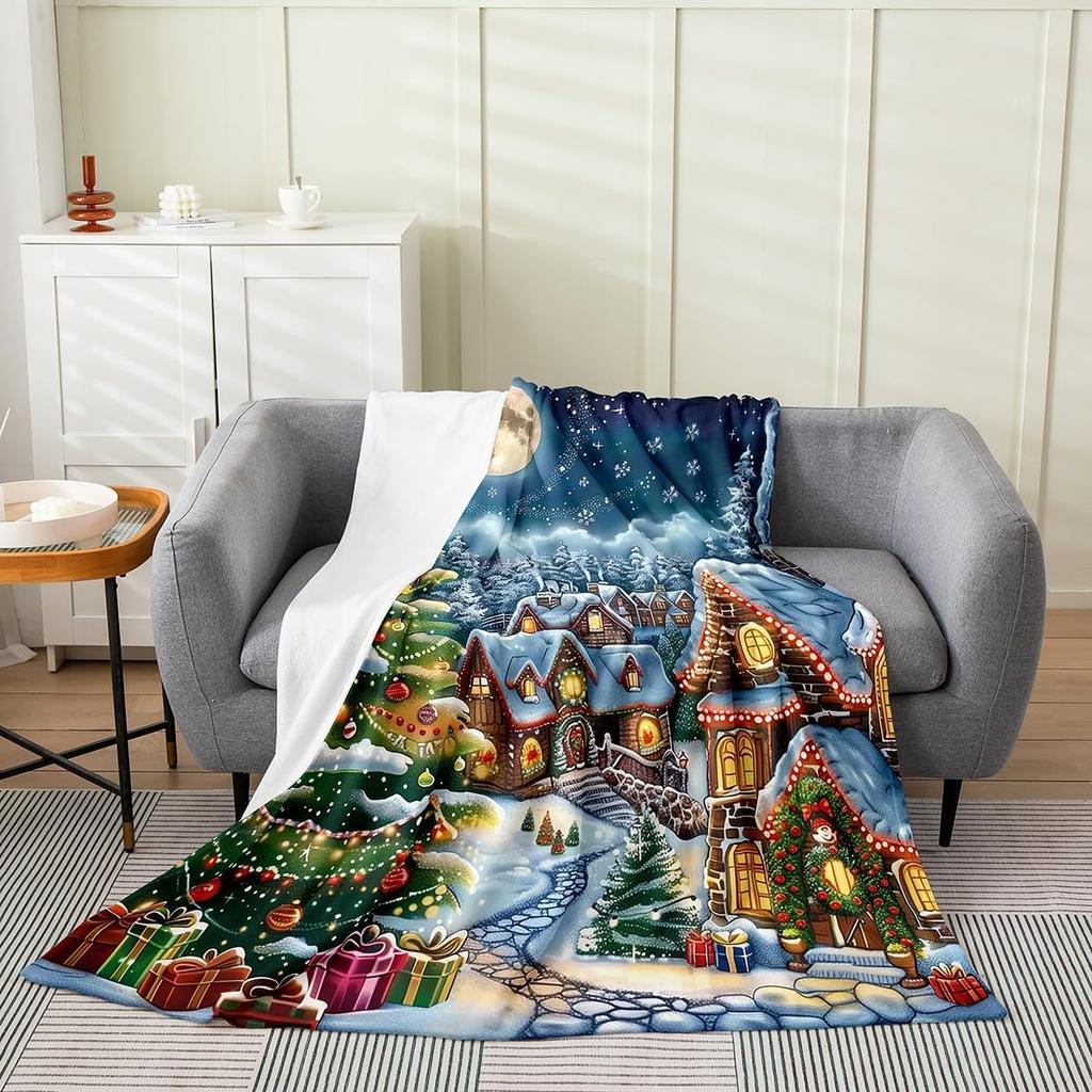 Xmas Grids Flannel Blanket Warm Lightweight,Merry Christmas Theme Warm Blanket for Couch Sofa Decor,Cartoon Santa Claus Warm