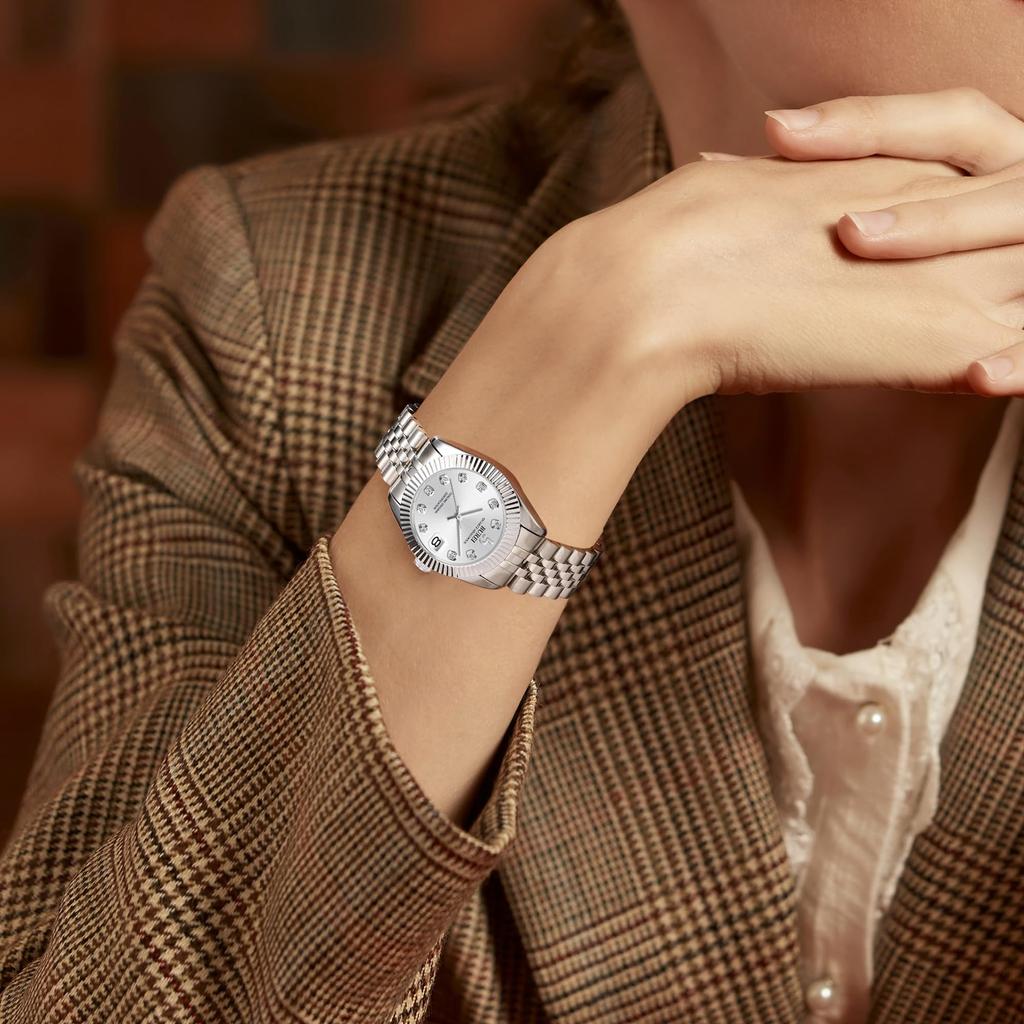 BUREI Women's Watch Japanese Quartz Analog Waterproof Diamond Dial Stainless Steel Business Ladies Watch Popular Stylish Cute Female Gift women watch