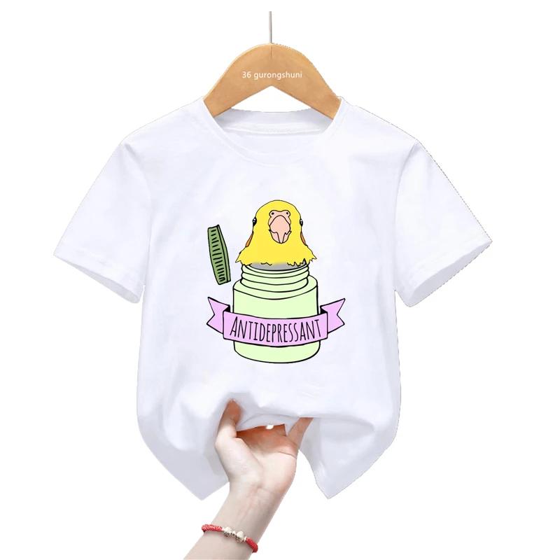 Sommar Tecknad Cockatiel Fågel Tryck T-shirt För Flickor/Pojkar Rolig Papegojfågel Barnkläder Kortärmad T-shirt