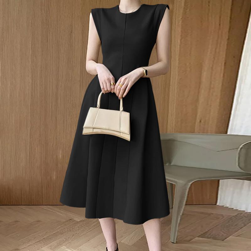 ZANZEA Women Casual Round Neck Summer Sleeveless Midi Dress S чёрный