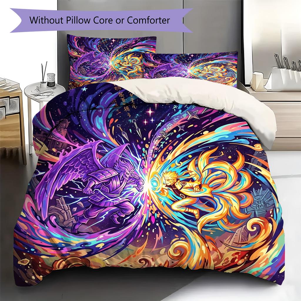 Naruto Pattern Bedding Quilt Set Quilt Cover Pillowcase Home Decoration Birthday Gift (1 * duvet cover + 2 * pillowcase, without core)