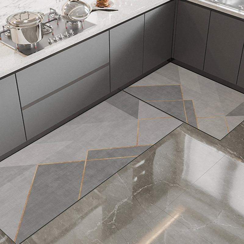 Carpet for Kitchen Waterproof Floor Mat Pvc Leather Foot Mats Non-slip Oil Proof Carpet Long Carpets Grey Home Decoration Rug