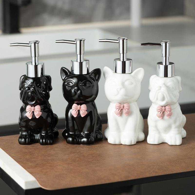 Elegante Keramik-Spenderflasche für Lotion, Handseife und Desinfektionsmittel, nachfüllbarer Behälter mit Katzenmotiv, Haushaltshelfer