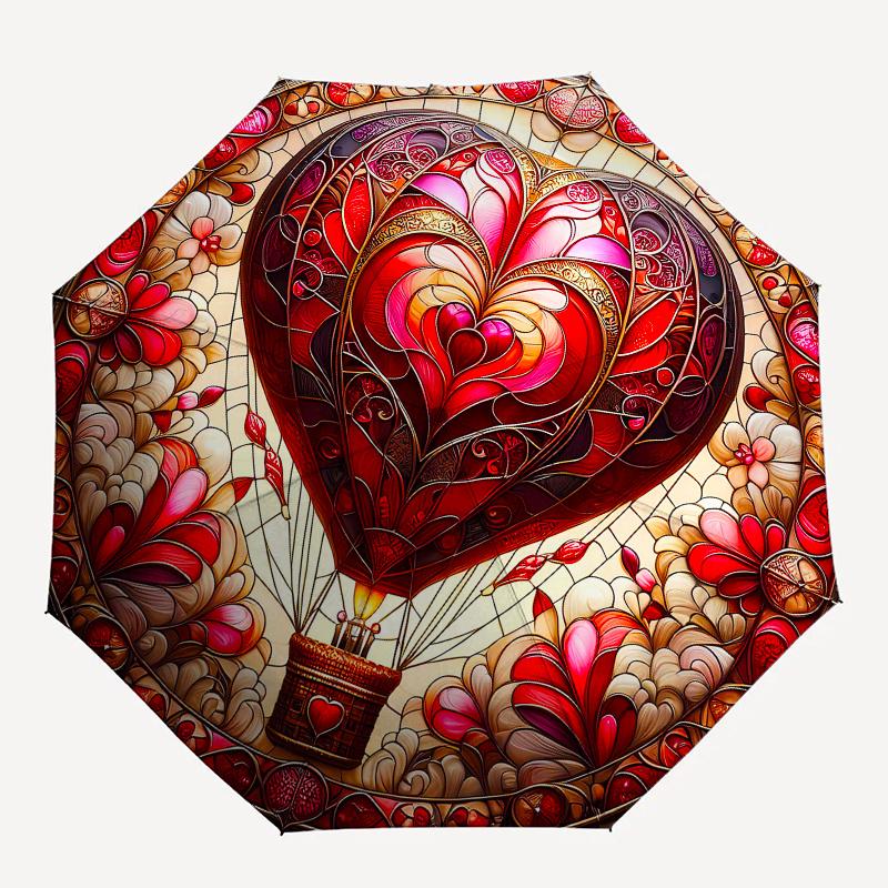Heart-Shaped Hot Air Balloon Stained Wall ArtUmbrella, Portable 3-Fold Compact Umbrella,Christmas Gift ES631