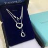 Collar con Colgante de Corazón de Plata de Ley 925 para Mujer Familia T con Diamantes y Esmalte, Cadena Clavicular Azul Clásico, Colgante para Mejor Amiga