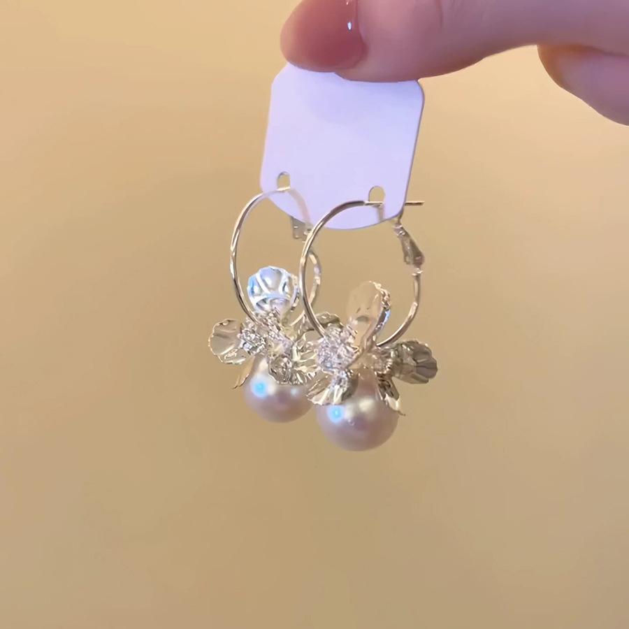 

Серьги-подвески с цветком, цирконом и жемчугом, модные серьги с легкой роскошью и темпераментом, нишевые изысканные универсальные серьги