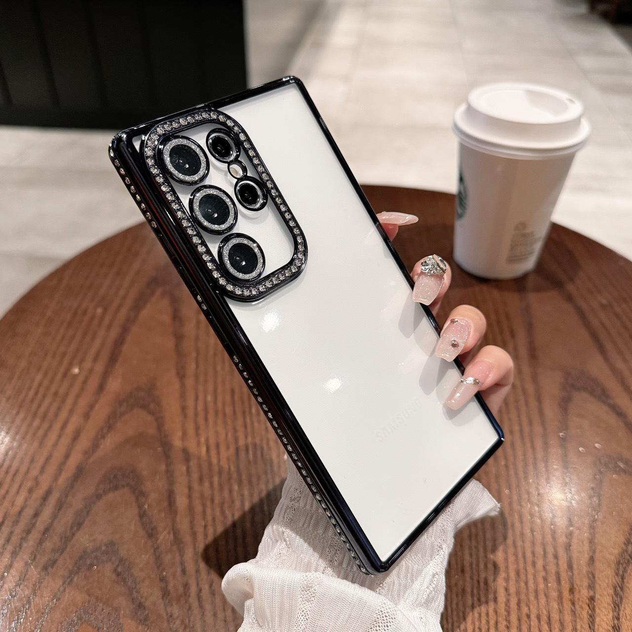 

Подходит для Samsung S25ULTRA Гальваническое защитное покрытие с боковым сверлением S24 Прозрачный страз S23ULTRA Противоударный чехол для мобильного телефона A24 5G