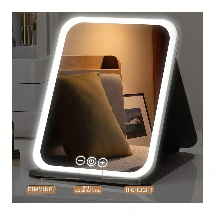 Cosmetic Mirror with Lamp, Portable Cosmetic Mirror with Lamp,3-color Lighting, Dimmable Touch Screen,rechargeable Desktop LED Folding Cosmetic Mirror