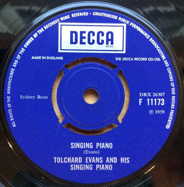 

7inch Record TOLCHARD EVANS - Singing Piano F11173 DECCA 1959 UK Pop Used