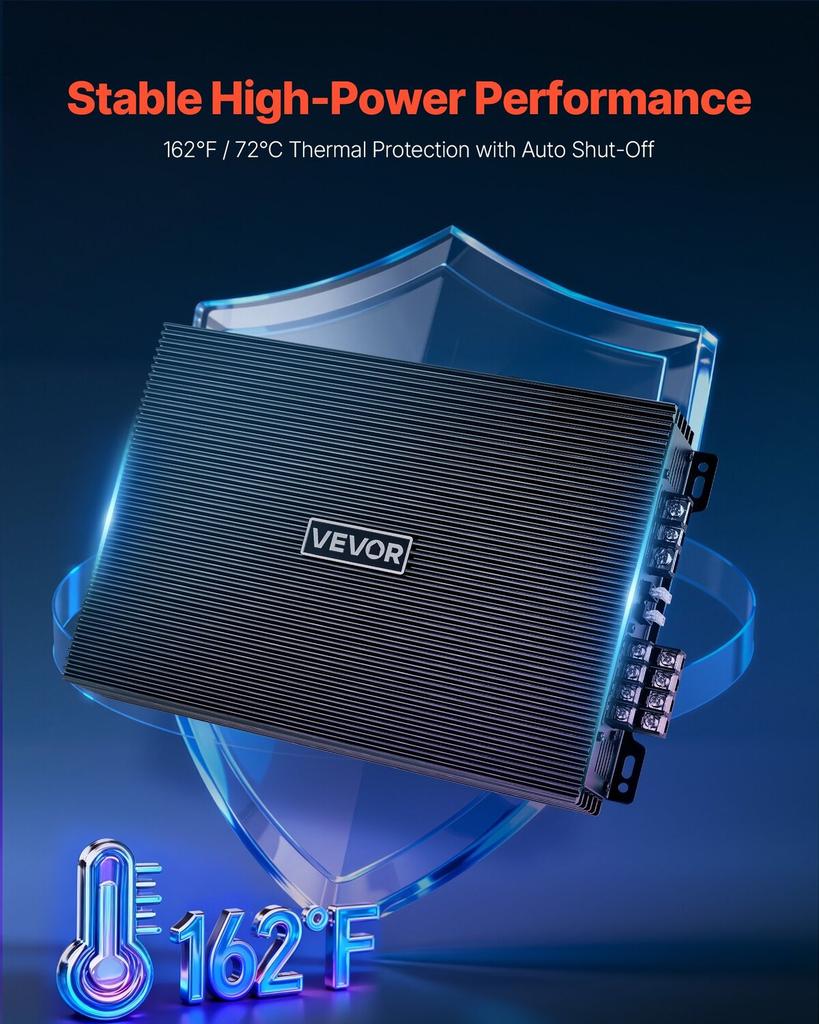 Car Audio Amplifier, 4-Channel Bridgeable Car Amplifier, Multichannel Class AB Stereo Amp, Max. 4 x 200W at 4 Ohms / 4 x 400W at 2 Ohms, High Output,