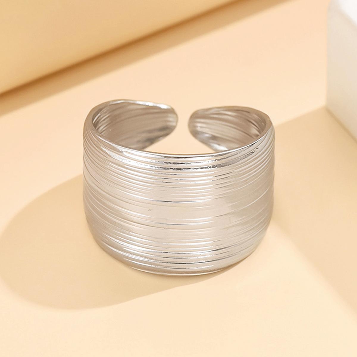 Geometric Lines Stainless Steel 18K Gold Open Ring for Women