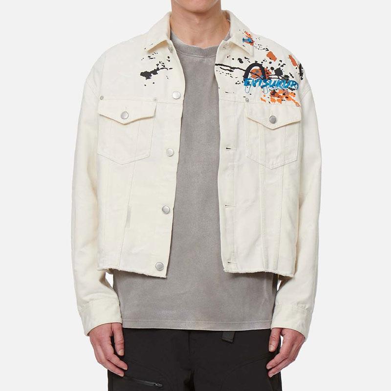 Evisu Kuro SS22 Frayed Hem Spray Paint Denim Jacket Autumn Men Jackets Off-White 2ESGNM2DJ751LFCP