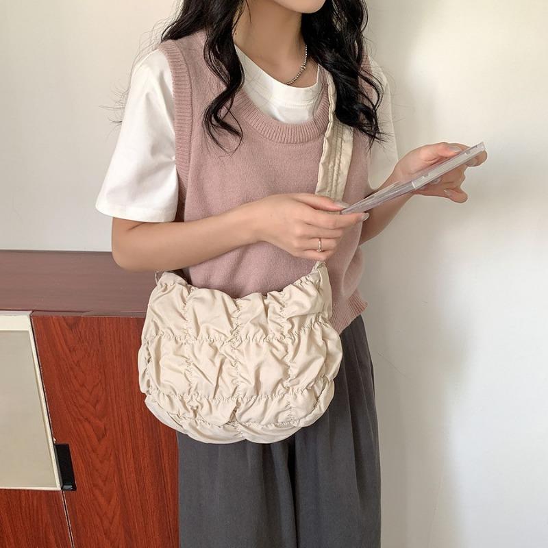 New pleated puff cloud bag solid color fashion shoulder messenger bag casual large capacity nylon dumpling bag