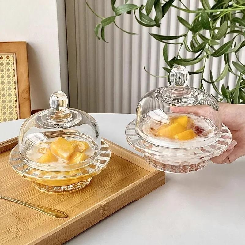 Transparent Glass Bowl with Lid Dessert Dim Sum Bowl Fruit Yogurt Bowl Soup Bowls Serving Bowls Molecular Cuisine Tableware