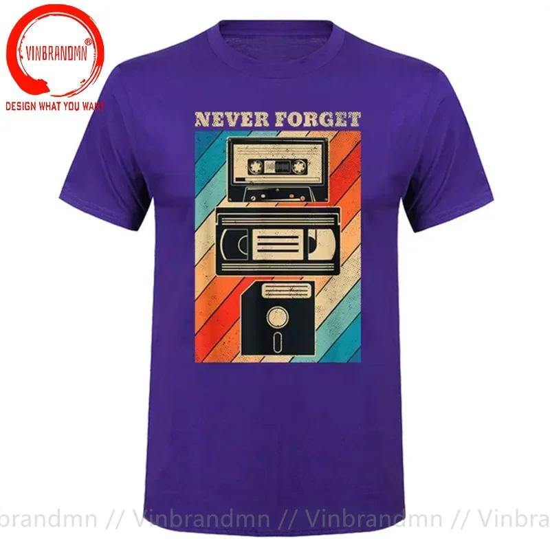 Novelty Funny Tops Never Forget Sarcastic Graphic Music T Shirt Vintage Floppy Disk Vhs Tape 90s 80s Cassette Tshirt Streetwear