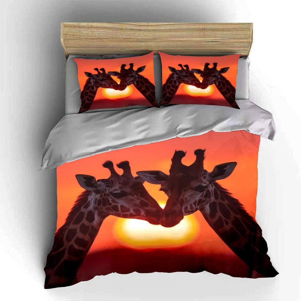 Sunset Giraffe Art Decor Soft Comfortable Duvet Cover Bedding Set Included 1*Duvet Cover & 2*Pillowcases, Gift