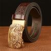 High Guality Male Belt Genuine Leather Belt for Men Carving Flower Pattern Animal Eagle Gold Automatic Buckle Belt Strap for Jeans