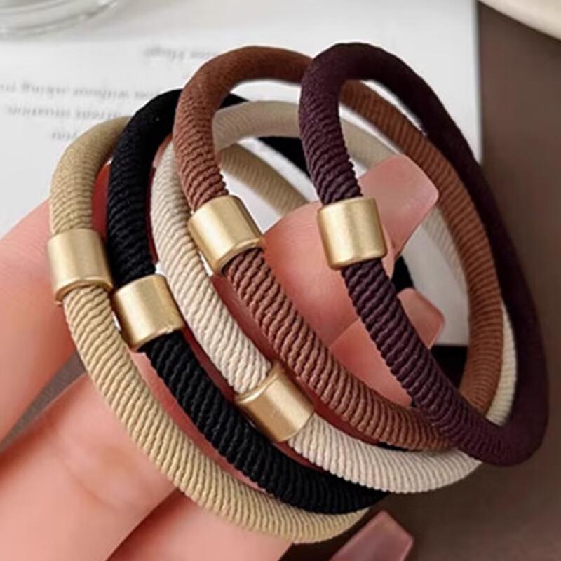 Jiaoxuefei Versatile Coffee-Colored Simple Hair Ties, 5-Color Set, Hair Bands for Ponytails, Elastic Hair Bands