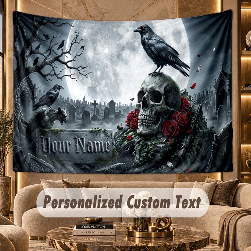 Skull Gothic (388) Theme Wall Tapestry Customized With Name Text Personalized Hanging Tapestry For Bedroom Living Room Decor