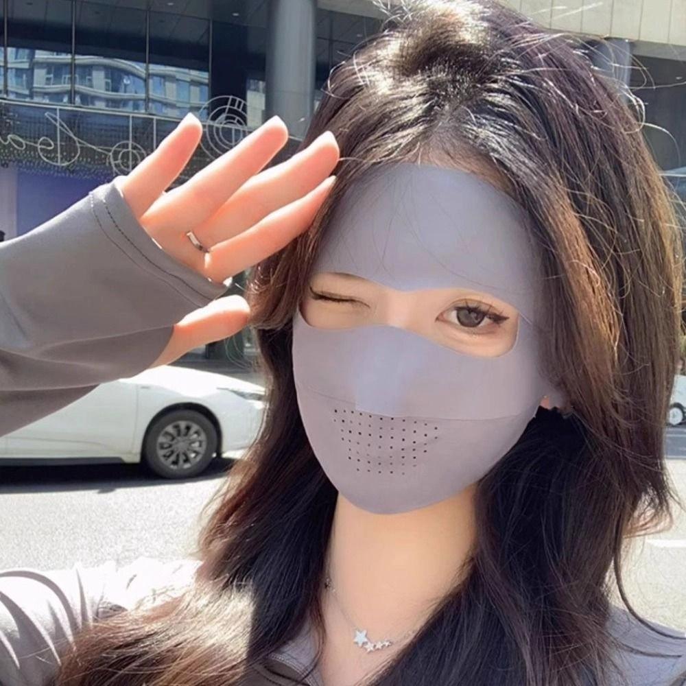 Solid Color Full Face Mask Ice Silk Womne Face Shield Breathable Sunscreen Mask  Hiking
