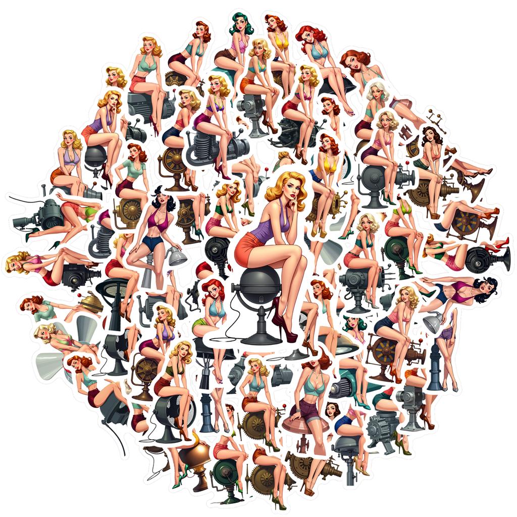 35-70pcs American Retro Spicy Stickers Luggage Laptop Ipad Skateboard Guitar Phone Case Sticker Waterproof Graffiti Decals
