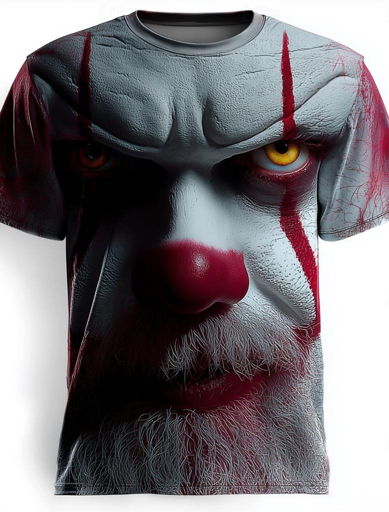 Terrifying Joker 3D Printed T-shirt Exaggerated Designer Horror Party Men's Street Casual Short Sleeve Summer Dress