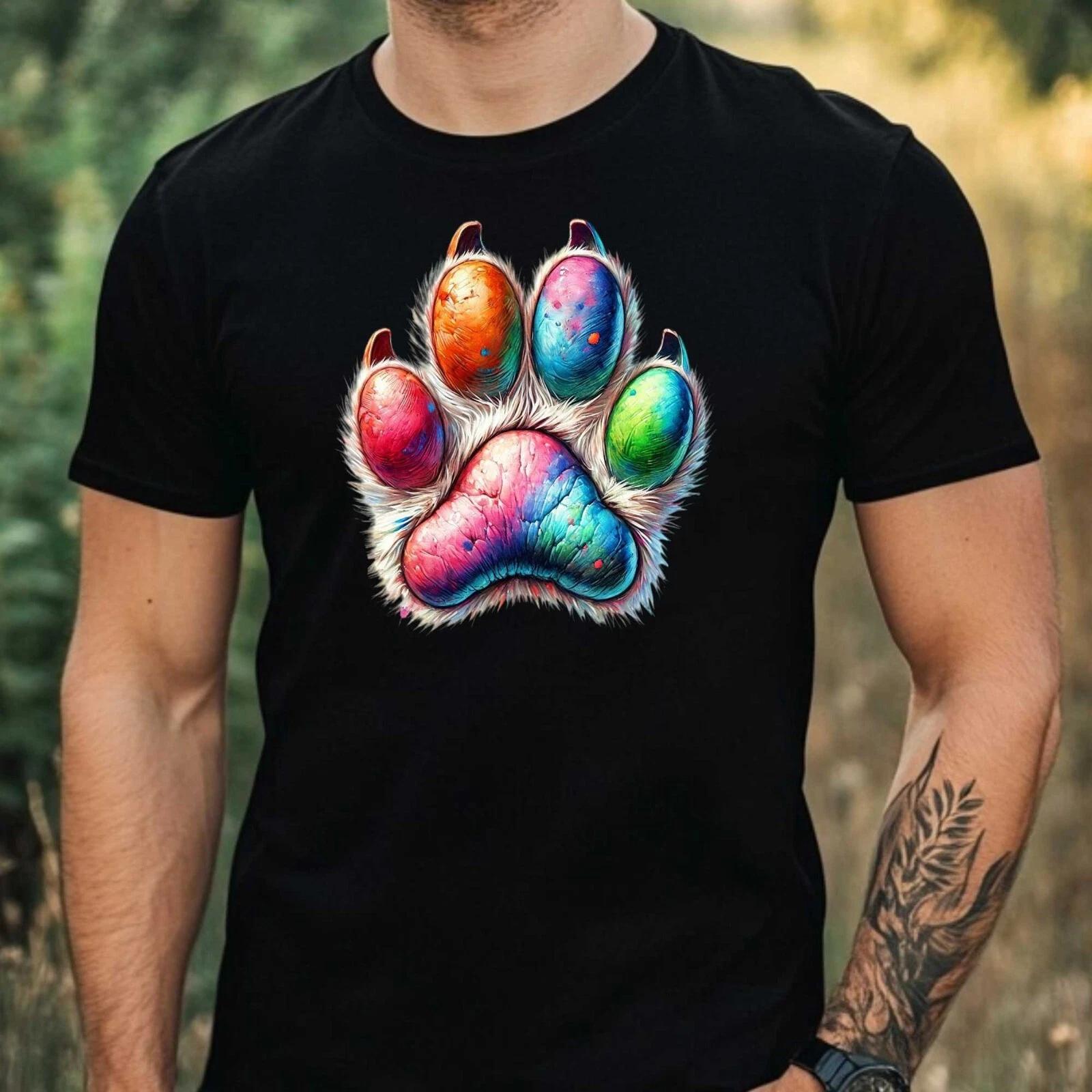 T-Shirt Herren Bunter Tierpfotenabdruck Motiv Baumwolle Größe XS bis 5XL XS