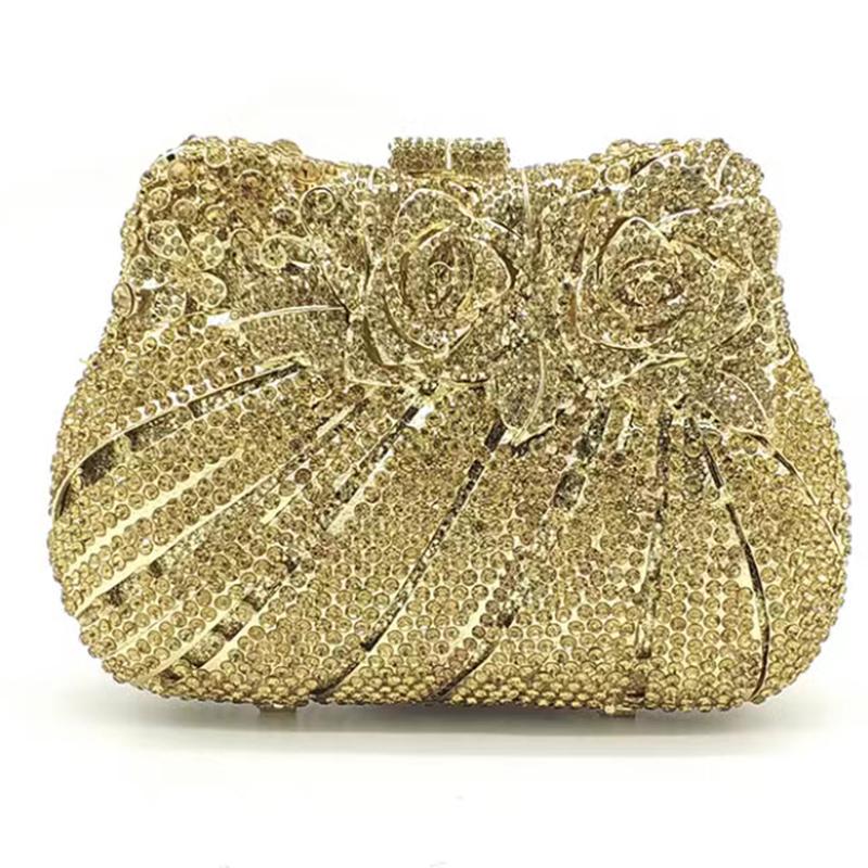 Diamonds White Clear Women Evening Bag Luxury Flower Rhinestone Clutches Crystal Handbag 32 Colors Wedding Bridal Party Purses