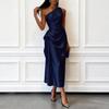 New Sleeveless Slanted Shoulder Medium and Long Dress Elegant Women's Summer High-end Skirt European and American