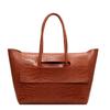 Color Simple Solid Crocodile Texture Women Large Capacity Shoulder Bag Tote