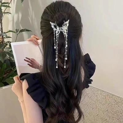 Exquisite Chinese-Style Alloy Butterfly Tassel Hairpin - Hollow Claw Clip for Half-Up Hairstyles
