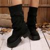 Spring Autumn New Round Toe Mid-Calf Boots Chunky Platform Buckle Strap Retro Western Plus Size Chunky Heels Women's Booties