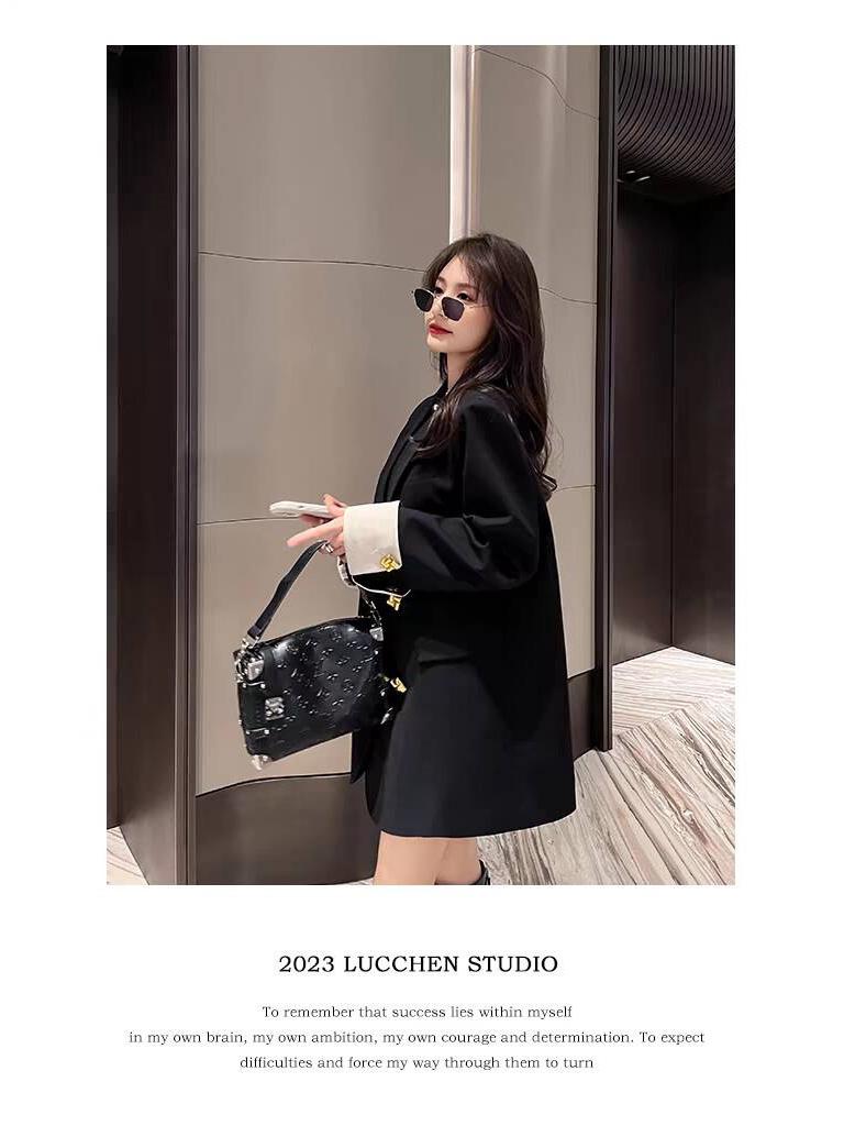 Damen Herbst 2025 Einreihiger Revers-Blazer - Langarm, Polyester, mit Taschen für den Arbeitsweg