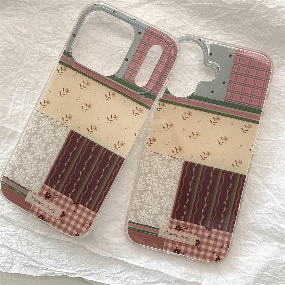 New Double-Layer Plaid Floral Patchwork Phone Case for Apple iPhone 17 Pro Max/16/15, Drop-Proof Protection