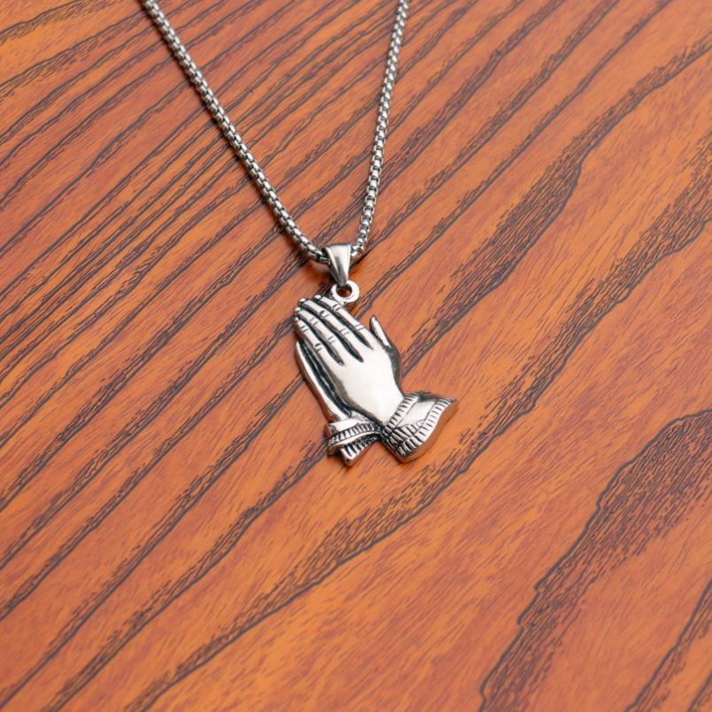 Hip Hop Iced Out Bling Mãos Orando Homens Pingentes Colares Cor Dourada Grande Oração Jesus Colar Jóias