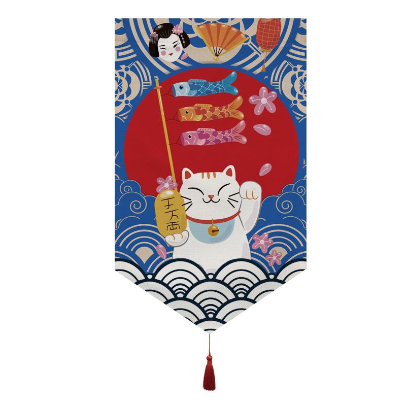 Japanese Short Curtain Doorway Noren Sushi Shop Triangle Flag Kitchen Home Decor Drapes Ramen Restaurant Hanging Half-Curtain