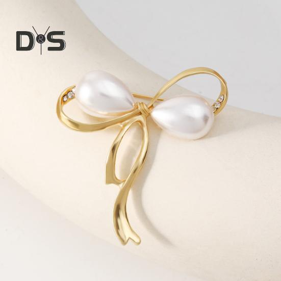 Women Brooch Faux Pearl Hollow Bow Decor Stainless Exquisite Vintage Anti-slip Wear-resistant Coat Collar Hat Scarf Decoration Clothes Pin Garment