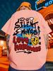 new Unisexs summer smiley face letter graffiti print micro elastic breathable round neck Tshirt outdoor urban casual top