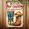 Vintage Cowboy Boots Metal Poster Wall Art, Home Bar Man Cave Decor